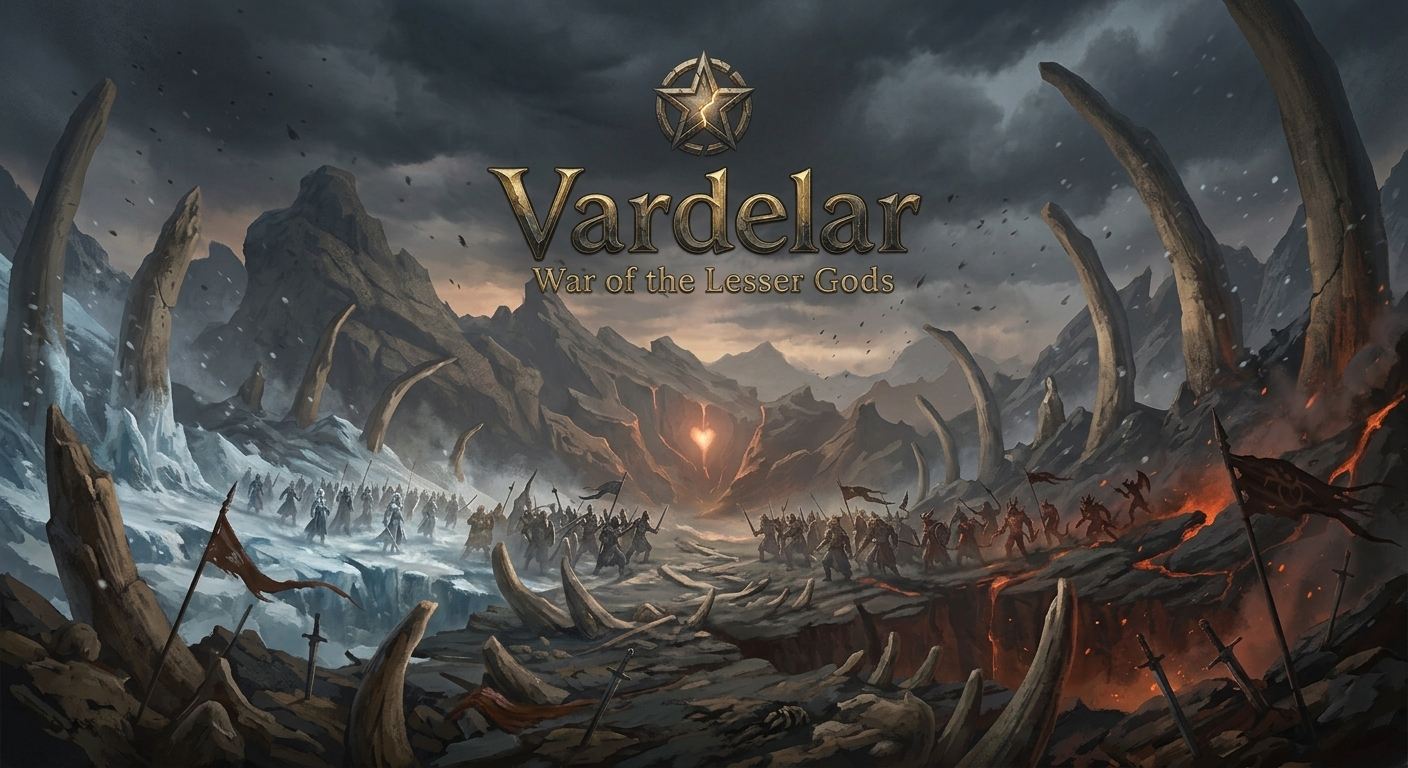 Vardelar — War of the Lesser Gods: two armies meet on a field of giant bones between ice and fire